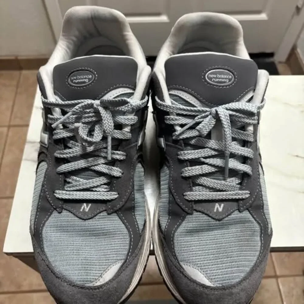 New Balance 2002R Grey Suede Mesh Sneakers Light Blue N Logo Size 13